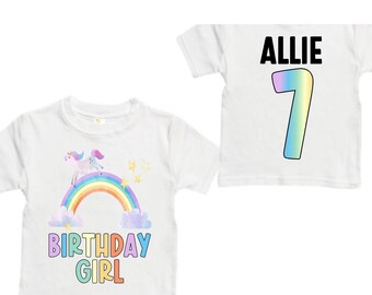 Personalized Rainbow SEVEN  Birthday Girl Shirt. Cake Smash Short Sleeve Birthday Shirt. 7th . Birthday Shirt