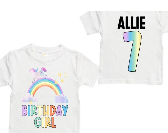 Personalized Rainbow SEVEN  Birthday Girl Shirt. Cake Smash Short Sleeve Birthday Shirt. 7th . Birthday Shirt