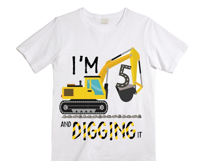 Personalized 5 Digger Truck Construction FIVE theme Birthday Shirt. FIVE Birthday. Birthday. Trash Truck Birthday .