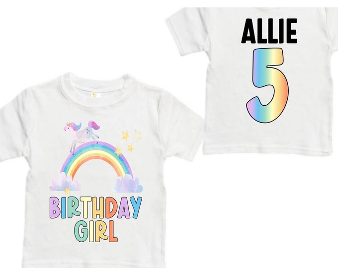 Personalized Rainbow FIVE Birthday Girl Shirt. Cake Smash Short Sleeve Birthday Shirt. 5th . Birthday Shirt