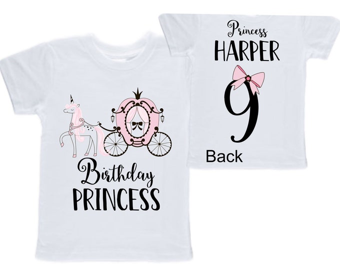 Personalized Birthday Princess Themed NINE Birthday Girl Shirt. Cake Smash Short Sleeve Birthday Shirt. 9th . Birthday Shirt