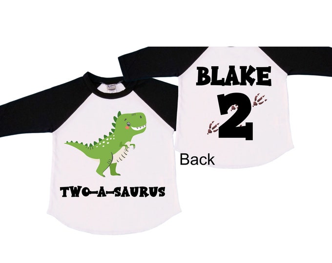 Two - A - Saurus Raglan Dinosaur theme Birthday Shirt. Two Birthday. Boy's Dino Birthday Shirt. Dinosaur Birthday Shirt.