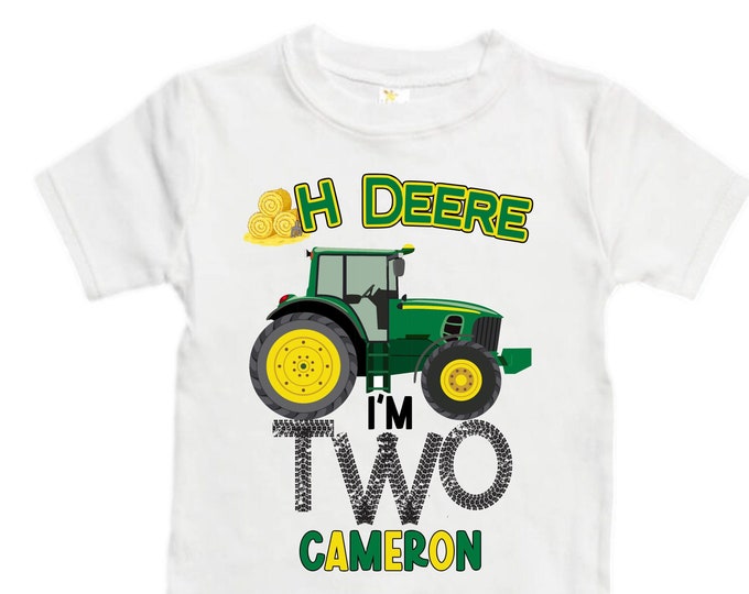 Personalized Farm Green Tractor Farm Animal theme Birthday Shirt. Two Birthday. Boy's Tractor Birthday Shirt.  Farm Birthday Shirt.