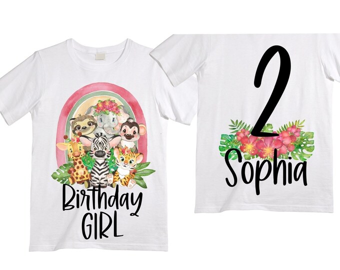 Personalized Let's Get Wild Safari theme Birthday Shirt. Two Birthday. Girl's Rainbow Safari Birthday Shirt. Jungle Safari Birthday Shirt.