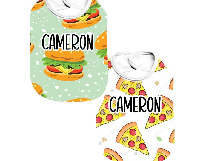 Personalized Pizza and Hamburger Burger Bib Set. Baby Shower Gift. Newborn Gift Idea