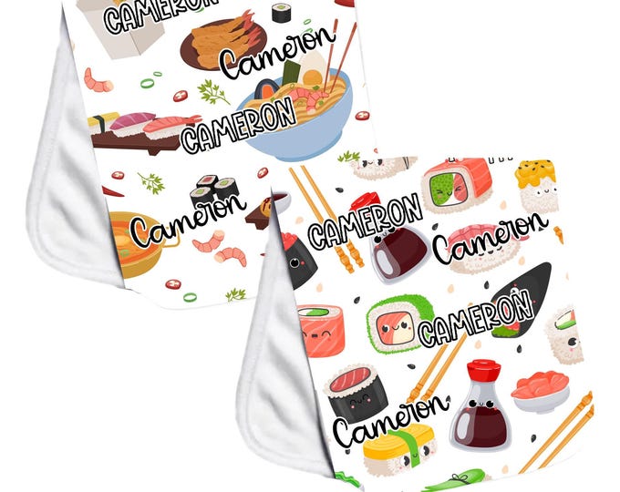 Personalized Taco and Avocado Burp Cloth Set. Sushi Baby. Fun Burp Cloth. Baby Shower Gift. Newborn Gift Idea