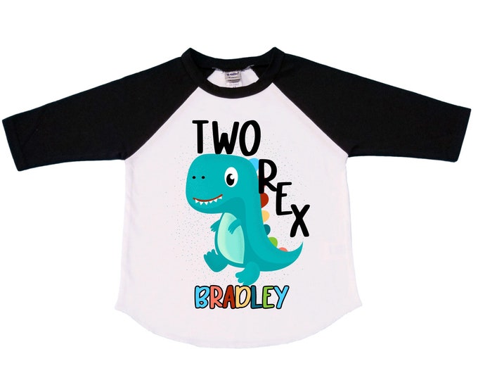 Personalized Two Rex Dinosaur theme Birthday Shirt. Two Birthday. Boy's Dino Birthday Shirt. Dinosaur Birthday Shirt.