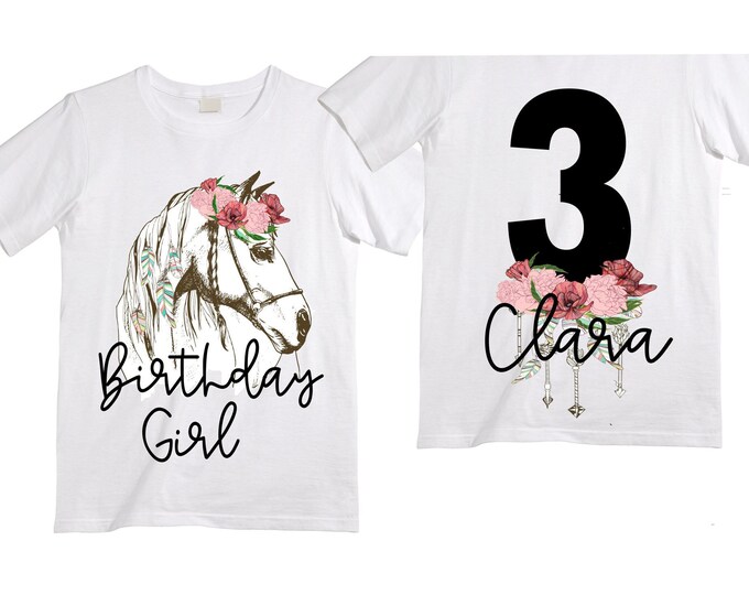 Personalized Boho Horse Unicorn theme Birthday Shirt. Three Birthday. Girl's Floral Dino Birthday Shirt. Dinosaur Birthday Shirt. THREE Rex