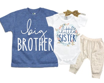 Big Brother/Little Sister Matching Sibling Set. Baby Shower Gift. Take Home Outfit. Matching Sibling Set