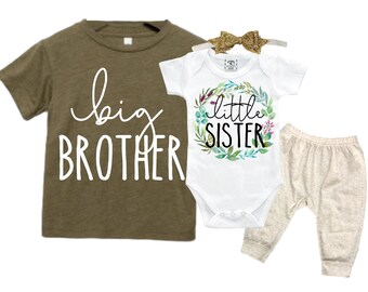 Big Brother/Little Sister Matching Sibling Set. Baby Shower Gift. Take Home Outfit. Matching Sibling Set