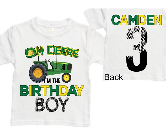 Personalized Tractor theme Birthday Shirt. THREE Birthday. Boy's Truck Birthday Shirt. Tractor Racing Birthday Shirt.