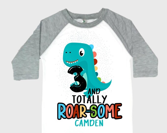 Personalized Dinosaur theme Birthday Shirt. Three Birthday. Boy's Dino Birthday Shirt. Dinosaur Birthday Shirt. THREE Rex