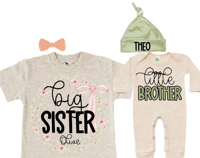 Big Sister/Little Brother Matching Sibling Set. Baby Shower Gift. Take Home Outfit. Matching Sibling Set