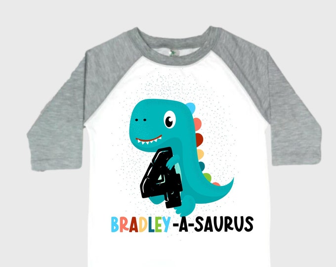 Personalized Dinosaur theme Birthday Shirt. Three Birthday. Boy's Dino Birthday Shirt. Dinosaur Birthday Shirt. THREE Rex