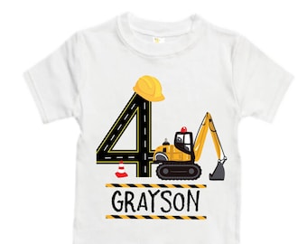 Personalized 4 Digger Construction  FOUR  Trash Truck theme Birthday Tank Top Shirt. Fourth Birthday. Boy's Birthday .