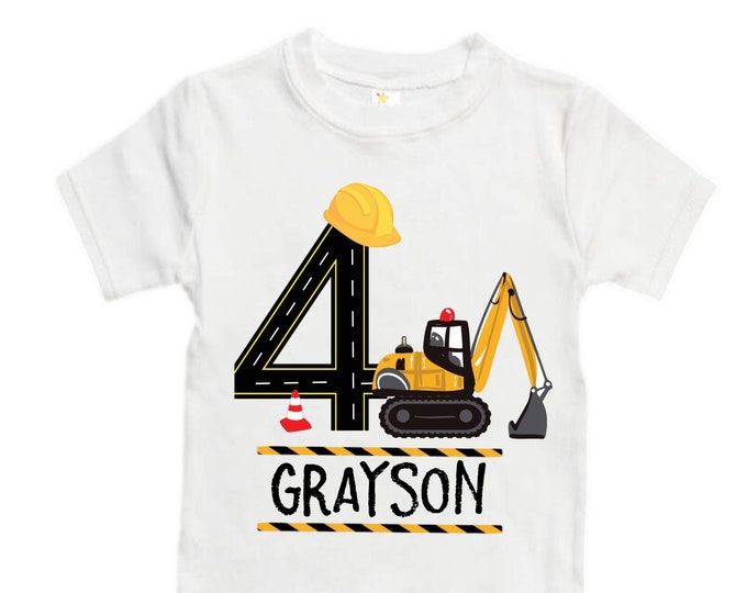 Personalized 4 Digger Construction  FOUR  Trash Truck theme Birthday Tank Top Shirt. Fourth Birthday. Boy's Birthday .