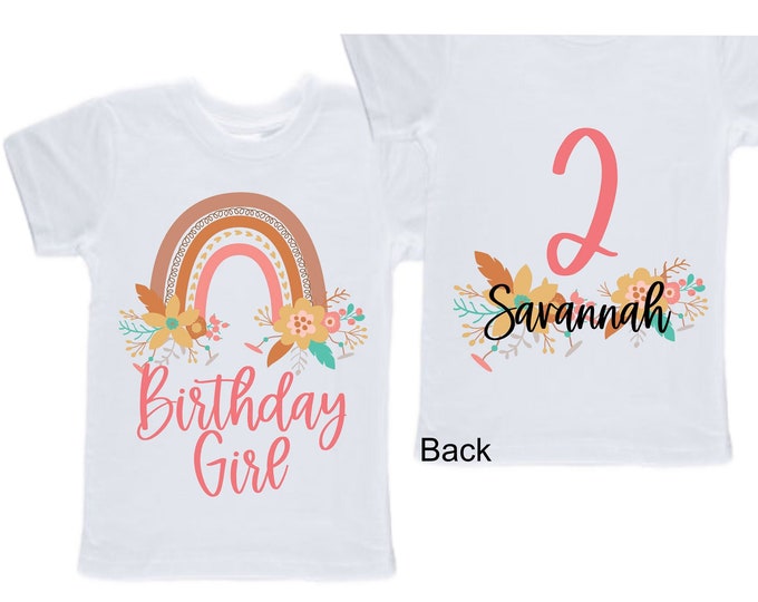 Personalized Rainbow TWO Birthday Girl Shirt. Cake Smash Sleeve Birthday Shirt. TWO . Birthday Shirt