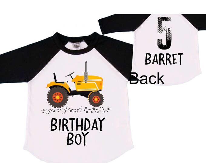Personalized Tractor Truck FIVE Raglan Monster Truck theme Birthday Shirt. FIVE Birthday. Boy's Racing Birthday . Tractor Truck Birthday .