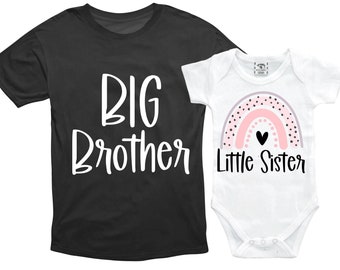 SET Big Brother / Little Sister Rainbow Matching Set. Pregnancy Announcement. Baby Shower Gift.