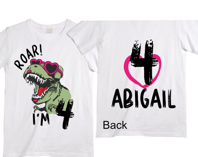 Personalized Dinosaur theme Birthday Shirt. Four Birthday. Girl's Floral Dino Birthday Shirt. Dinosaur Birthday Shirt. FOUR A Saurus