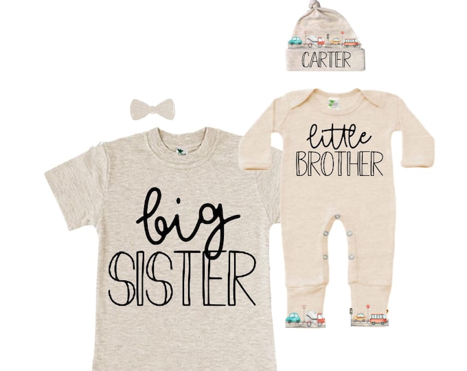Big Sister/Little Brother Matching Sibling Set. Baby Shower Gift. Take Home Outfit. Matching Sibling Set