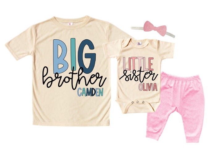 Big Brother/Little Sister Matching Sibling Set. Baby Shower Gift. Take Home Outfit. Matching Sibling Set