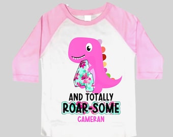 Personalized Dinosaur theme Birthday Shirt. Four Birthday. Girl's Floral Dino Birthday Shirt. Dinosaur Birthday Shirt. FOUR A Saurus