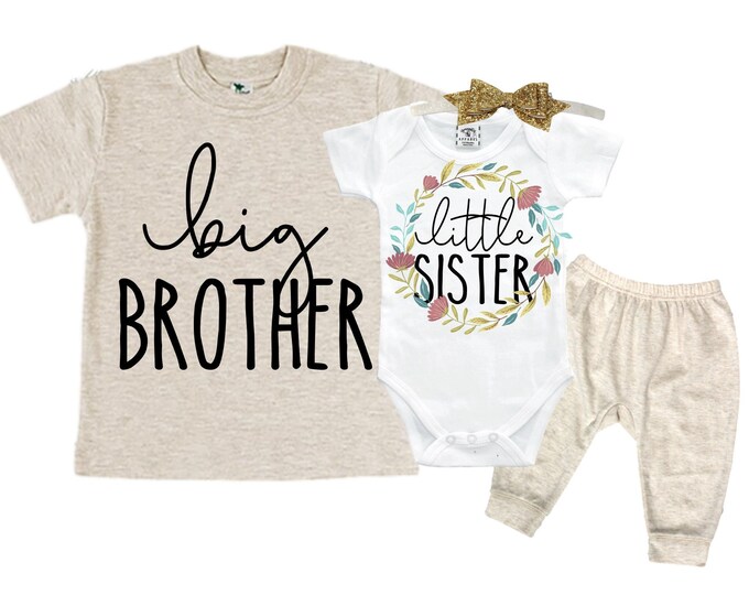 Big Brother/Little Sister Matching Sibling Set. Baby Shower Gift. Take Home Outfit. Matching Sibling Set