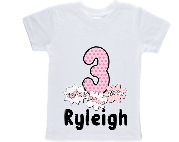Personalized Super Girl Super Hero / Comic  Themed TWO Birthday Girl Shirt. Cake Smash Sleeve Birthday Shirt. TWO . Birthday Shirt