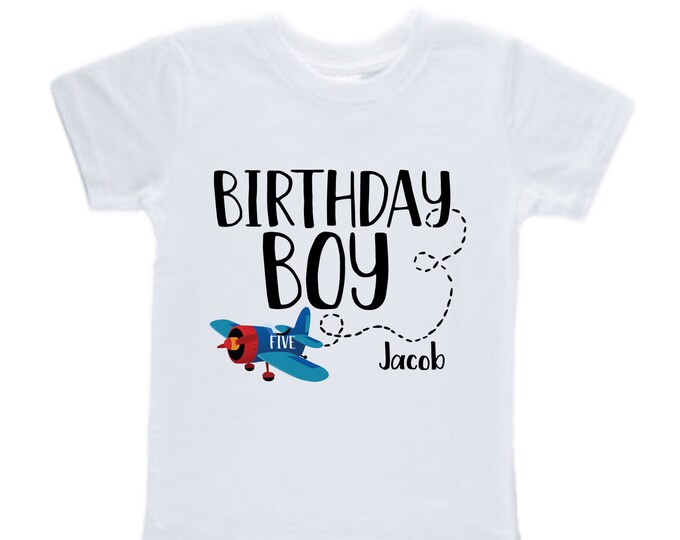 Personalized Airplane theme Birthday Shirt. FIVE Birthday. Boy's Racing Birthday Airplane Themed Birthday Shirt