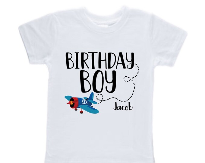 Personalized Airplane theme Birthday Shirt. SIX Birthday. Boy's Racing Birthday Airplane Themed Birthday Shirt