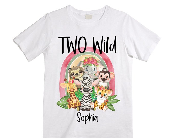Personalized Let's Get Wild Safari theme Birthday Shirt. Two Birthday. Girl's Rainbow Safari Birthday Shirt. Jungle Safari Birthday Shirt.