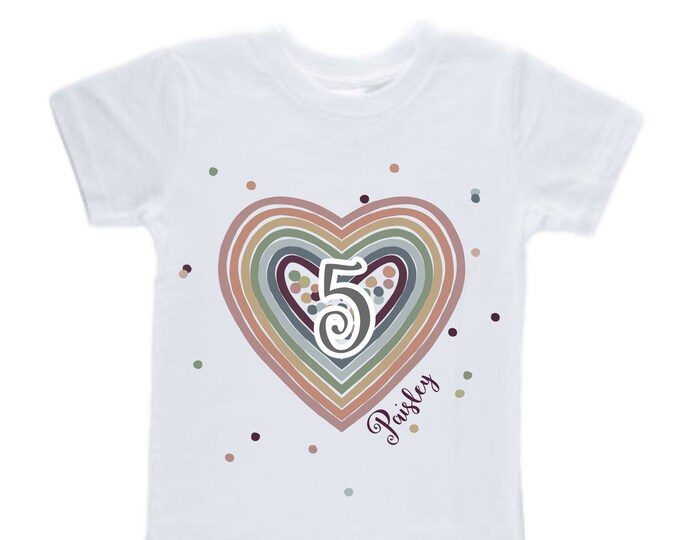 Personalized Rainbow FIVE Birthday Girl Shirt. Cake Smash Short Sleeve Birthday Shirt. 5th . Birthday Shirt