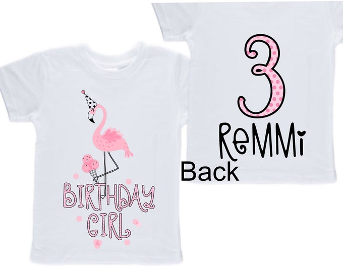 Personalized Flamingo Tropical Themed THREE Birthday Girl Shirt. Cake Smash Sleeve Birthday Shirt. Three . Birthday Shirt