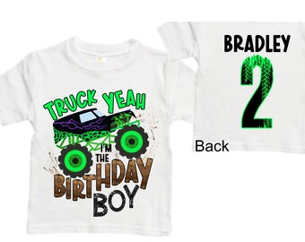 Personalized Monster Truck theme Birthday Shirt. Two Birthday. Boy's Truck Birthday Shirt. Monster Truck Racing Birthday Shirt.