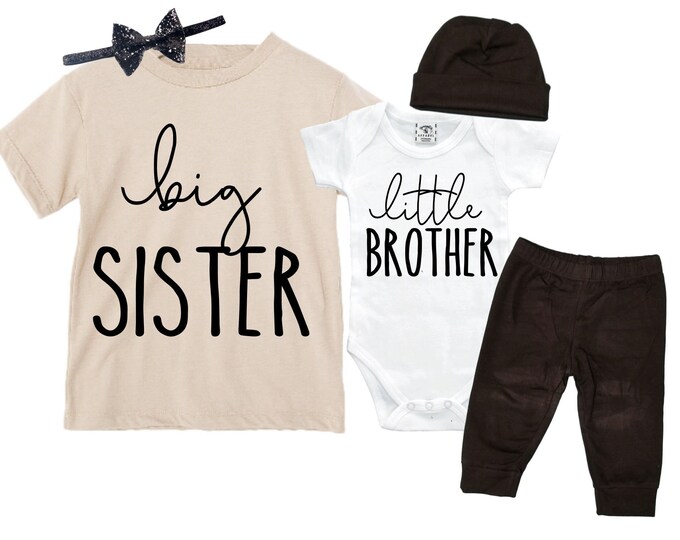 Big Sister/Little Brother Matching Sibling Set. Baby Shower Gift. Take Home Outfit. Matching Sibling Set