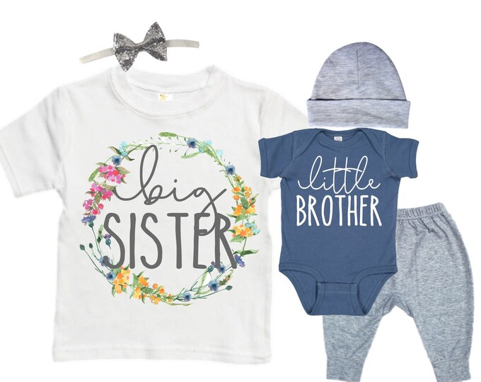 Big Sister/Little Brother Matching Sibling Set. Baby Shower Gift. Take Home Outfit. Matching Sibling Set