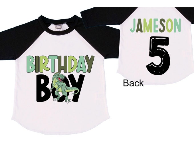 Personalized Dinosaur Themed Birthday Boy Raglan Dinosaur theme Birthday Shirt. FIVE Birthday. Boy's Dino Birthday. Dinosaur Birthday Shirt.