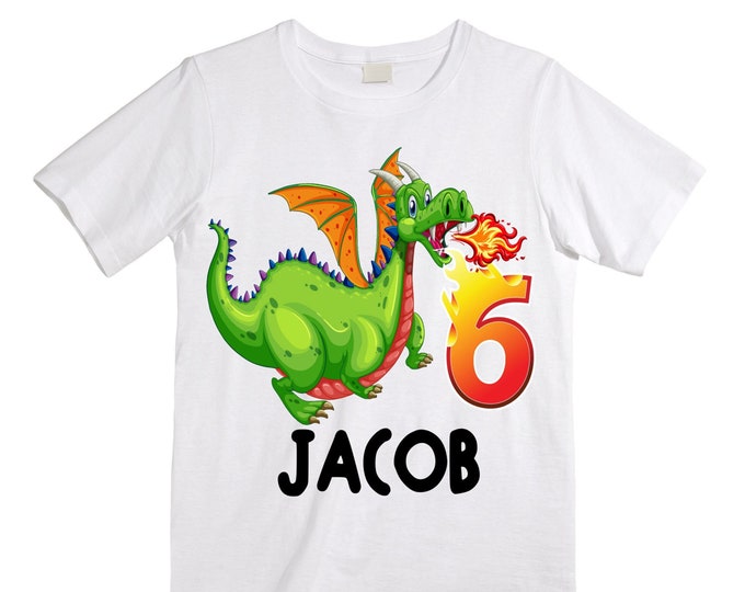 Personalized Dragon Themed Birthday SIX Birthday Shirt. Dragon Birthday Shirt. Dragon Cake Smash Shirt