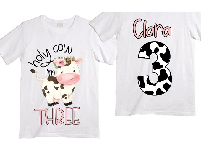 Personalized Holy Cow I'm THREE Safari Rainbow Themed Birthday Shirt. Safari Birthday Shirt. THIRD Birthday Shirt. Farm Barn Birthday