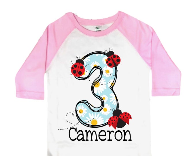 Personalized Lady Bug. Ladybug Themed THREE Birthday Girl Shirt. Cake Smash Lady Bug Birthday Shirt. Three Ladybug . Birthday Shirt