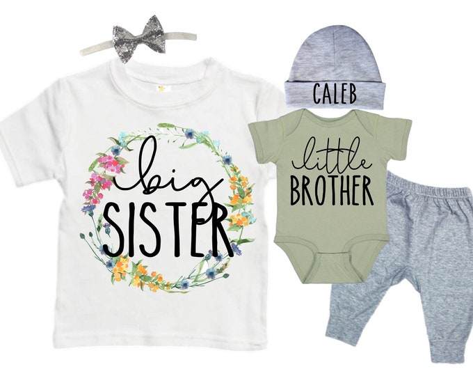 Big Sister/Little Brother Matching Sibling Set. Baby Shower Gift. Take Home Outfit. Matching Sibling Set