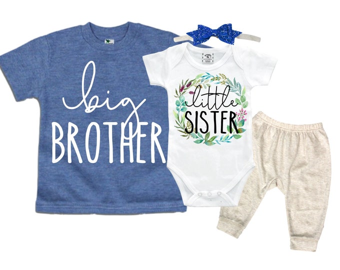 Big Brother/Little Sister Matching Sibling Set. Baby Shower Gift. Take Home Outfit. Matching Sibling Set