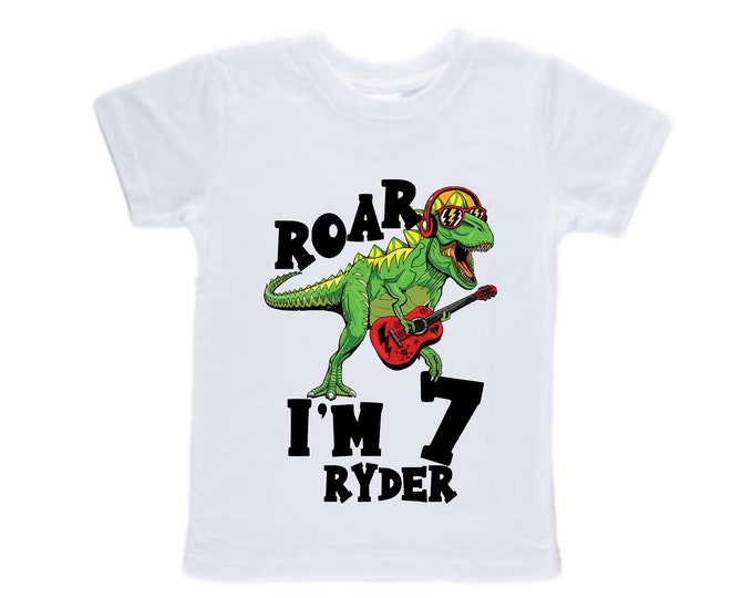 Personalized Dinosaur theme Birthday Shirt. SEVEN Birthday. Boy's Dino Birthday Shirt. Dinosaur Birthday Shirt.