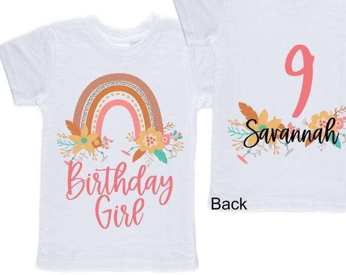 Personalized Rainbow NINE Birthday Girl Shirt. Cake Smash Short Sleeve Birthday Shirt. 9th . Birthday Shirt