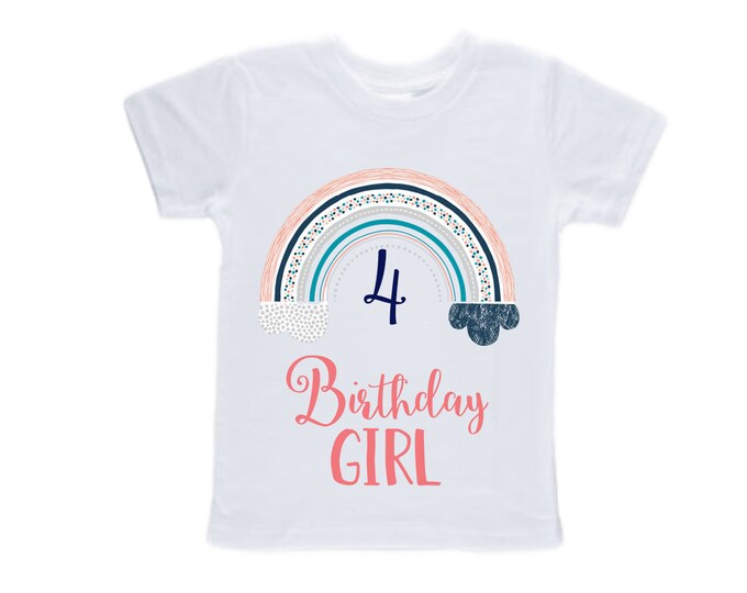 Personalized Rainbow Four Birthday Girl Shirt. Cake Smash Sleeve Birthday Shirt. 4th . Birthday Shirt