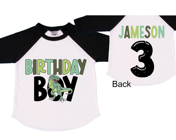 Personalized Dinosaur theme Birthday Shirt. Three Birthday. Boy's Dino Birthday Shirt. Dinosaur Birthday Shirt. THREE Rex