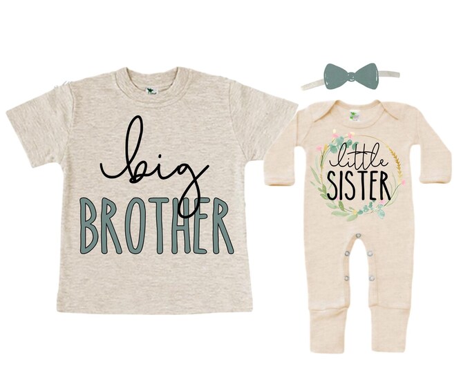 Big Brother/Little Sister Matching Sibling Set. Baby Shower Gift. Take Home Outfit. Matching Sibling Set