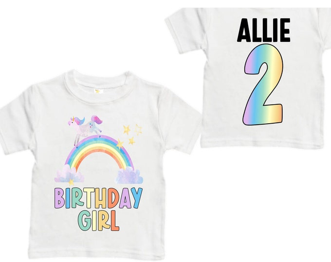 Personalized Rainbow Unicorn TWO Birthday Girl Shirt. Cake Smash Sleeve Birthday Shirt. TWO . Birthday Shirt