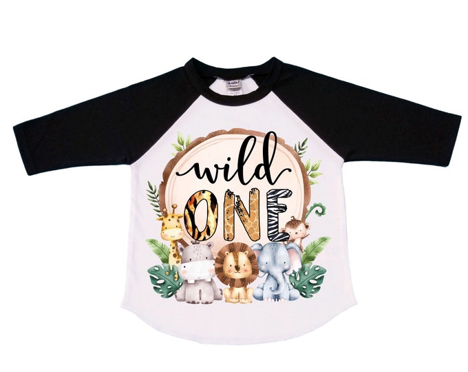 Personalized Let's Get Wild Safari theme Birthday Shirt. ONE Birthday. Boy's Safari Birthday Shirt. Jungle Safari Birthday Shirt.
